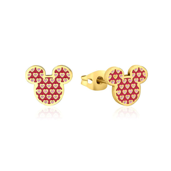 Mickey Heart Gold Stud Earrings