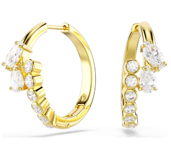 Mesmera: White Mixed Cuts Crystal Silver Hoop Earring