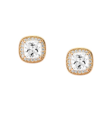Cushion Cut White CZ with CZ Surrounding Rosegold - Necklace & Earrings