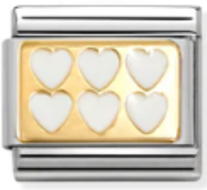 Love - 6 White Hearts Gold Charm