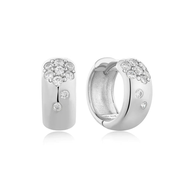 Modern Muse - CZ Thick Silver Huggie Earrings