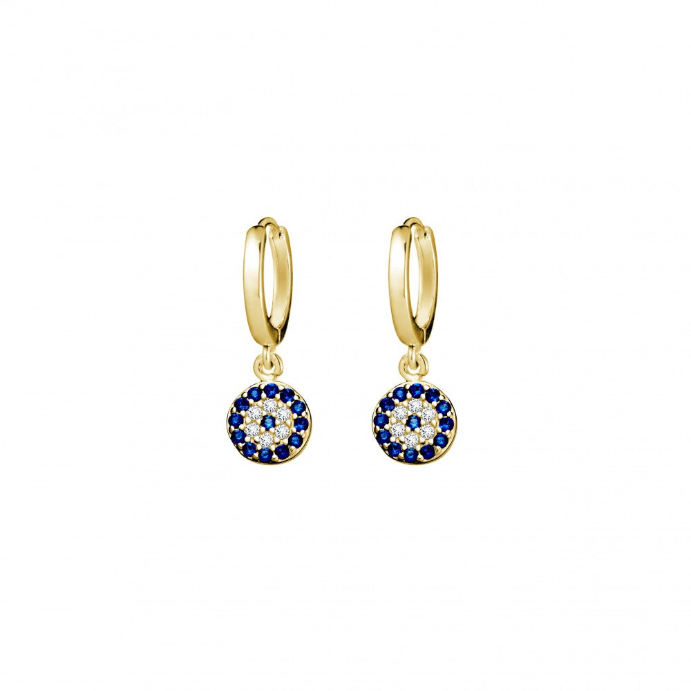 Round CZ Evil Eye Silver Huggie Earrings