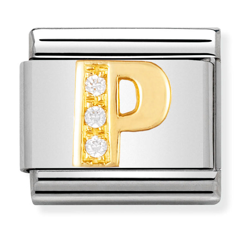 Gold - Letter P with CZ Charm