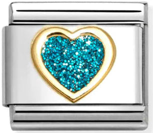 Love - Glitter Turquoise Heart Gold Charm