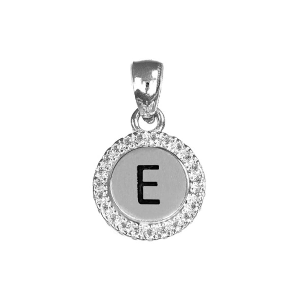 Round White CZ Silver Initial Charm