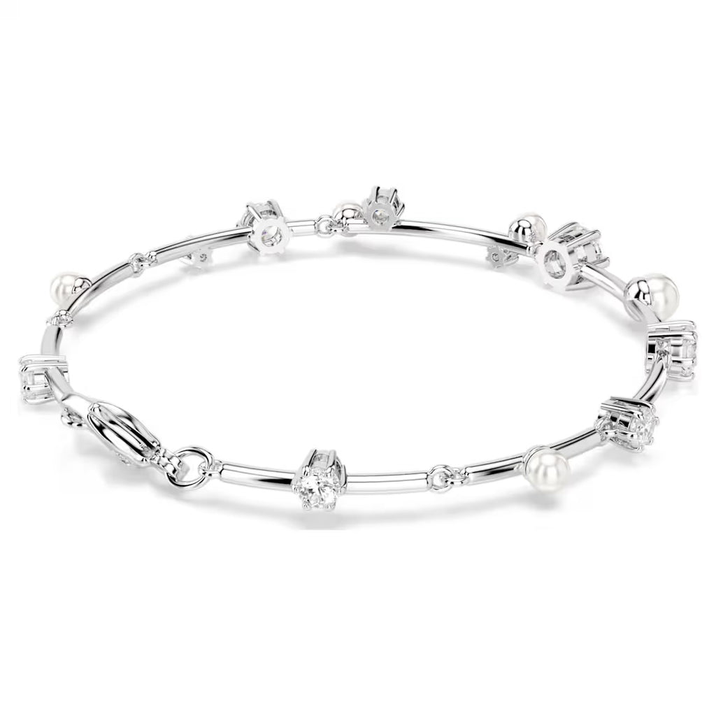 Constella: Pearl & White Round Cuts Silver Bracelet