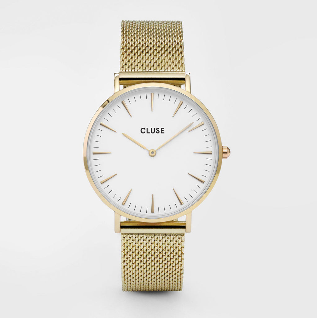 CLUSE Boho Chic Gold/White Mesh Watch