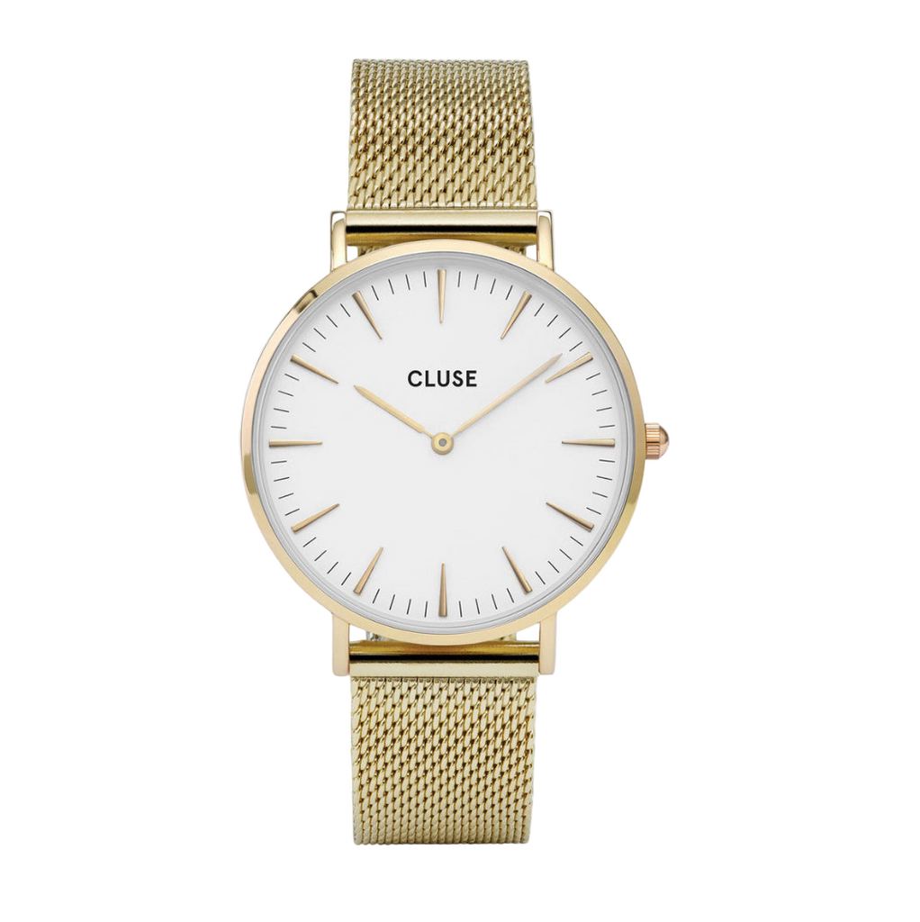 Boho Chic: Gold/White Mesh Watch