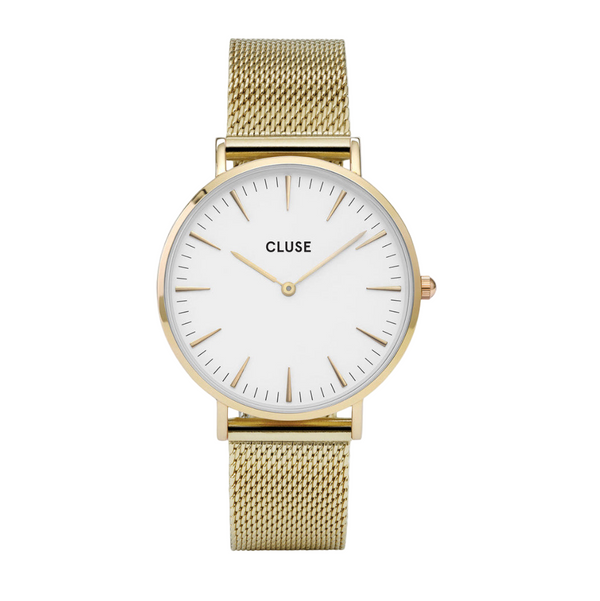 Boho Chic: Gold/White Mesh Watch
