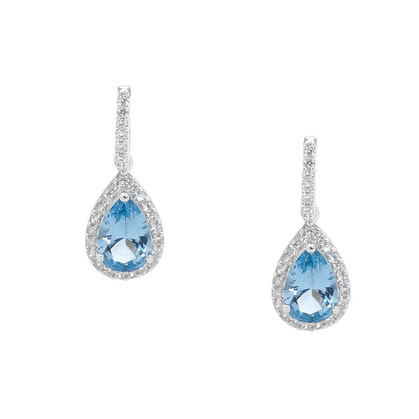 Blue CZ Pear Drop with White CZ Surround - Pendant & Earring