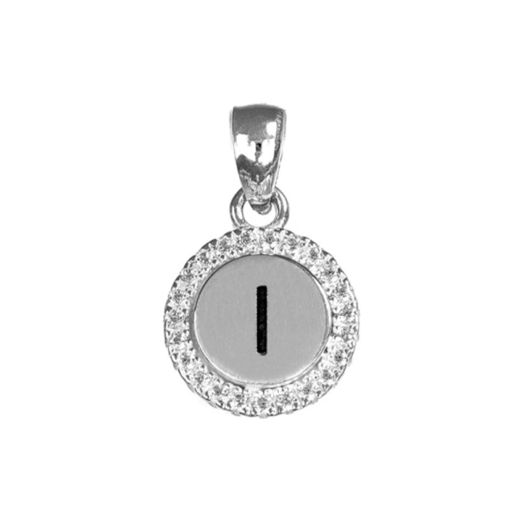 Round White CZ Silver Initial Charm