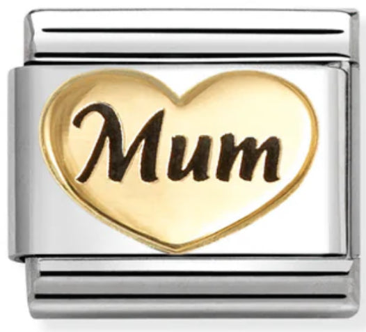 Family - Mum Heart with Black Enamel Gold Charm