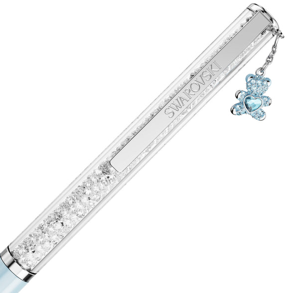 Crystalline Ballpoint Pen - Blue Lacquered Teddy Dangle Silver