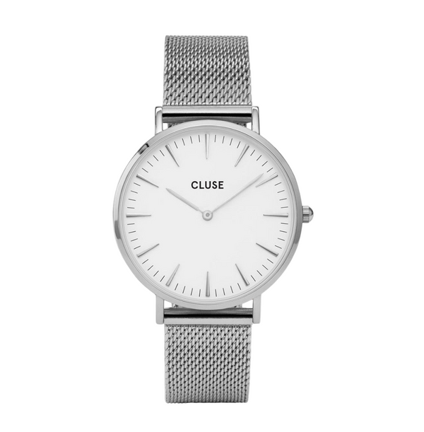 Boho Chic: Silver/White Mesh Watch