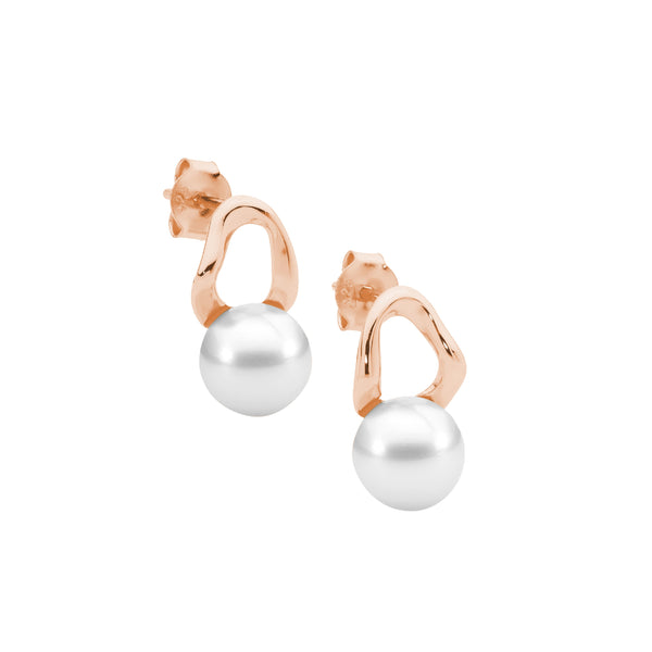 Open Wave Oval Earrings w/ Freshwater Pearl Stud Earrings