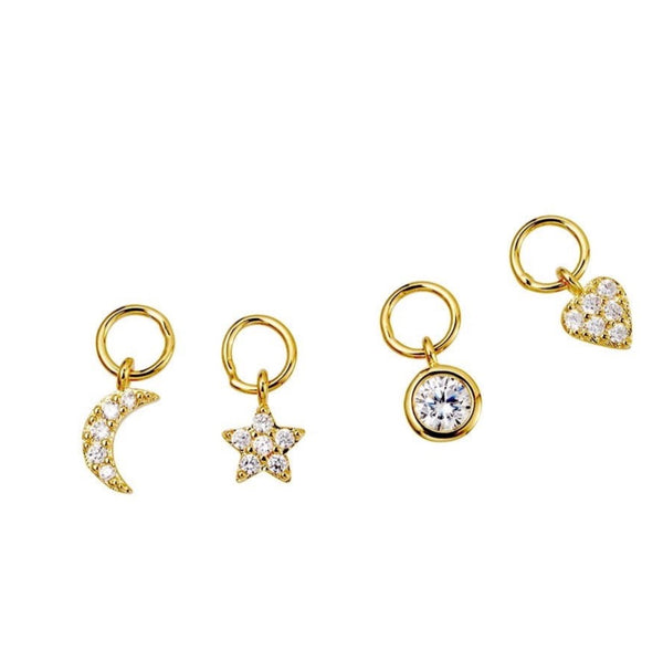 Sterling Silver Huggie Earrings with Interchangeable CZ Charms