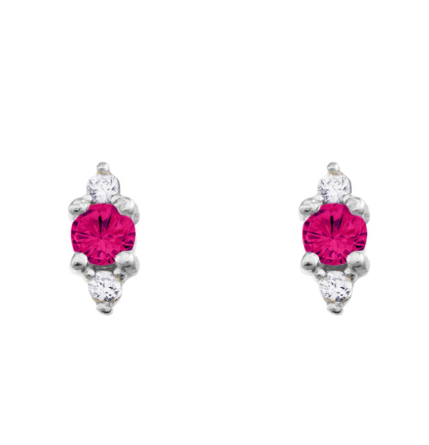 Earrings - Dainty Ruby Pink CZ & CZ Stones Studs - 2 Colours