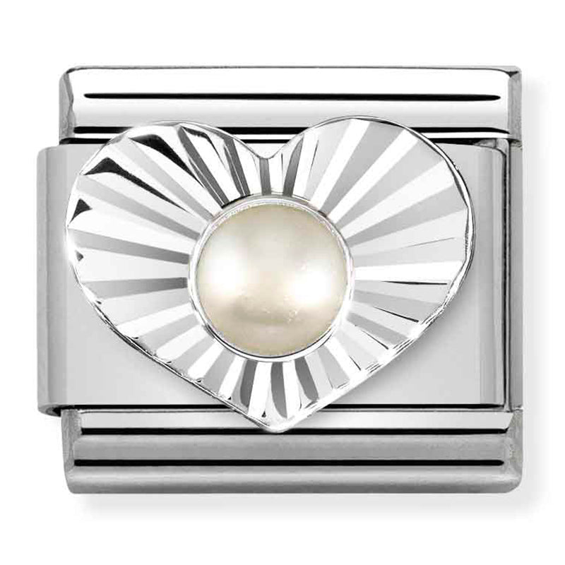 Gemstones - June Birthstone (White Pearl) in Heart Silver Charm