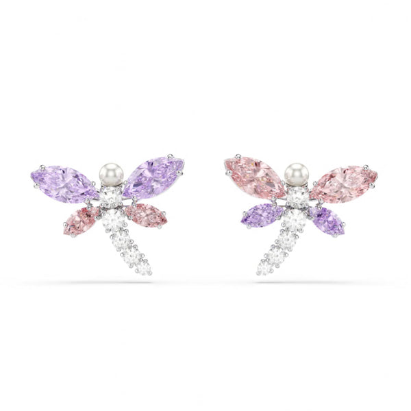 2026 Capsule Ariana Grande: Dragonfly Multicoloured Mixed Cuts Crystals Silver Stud Earrings