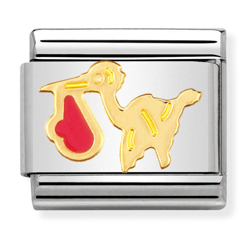 Baby - Pink Stork Gold Charm
