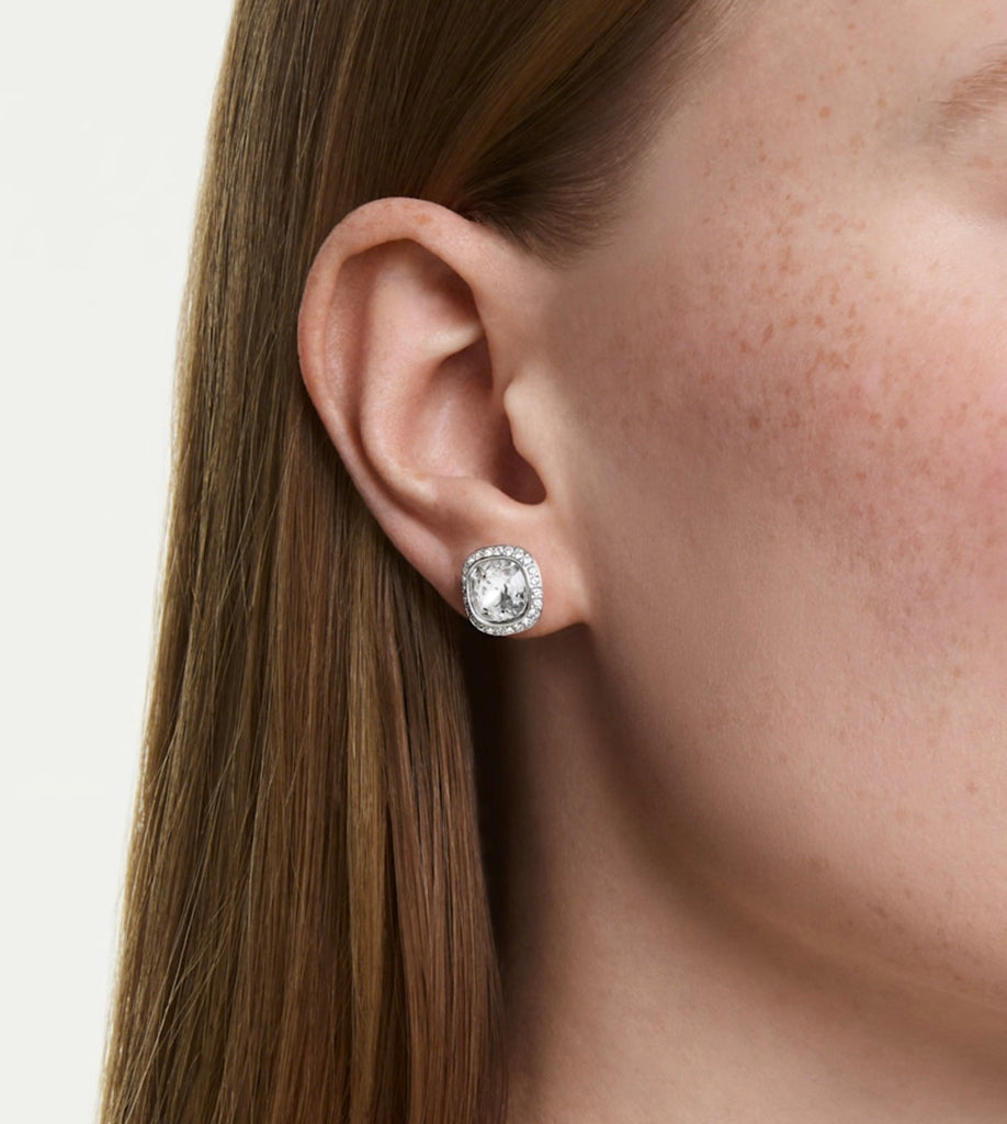 Una Angelic: White Cushion Cut Crystal Silver Earrings
