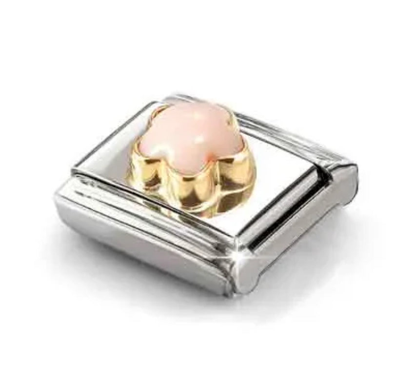 Nature - Pink Coral Flower Gold Charm