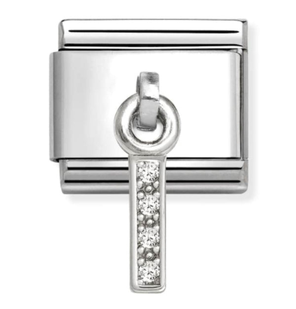Silver - Letter I with CZ Dangle Charm
