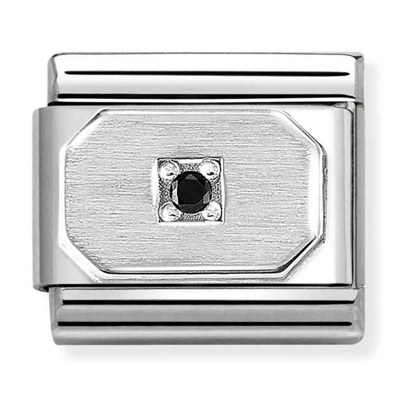 Symbols - Rectangle with Black CZ Silver Charm