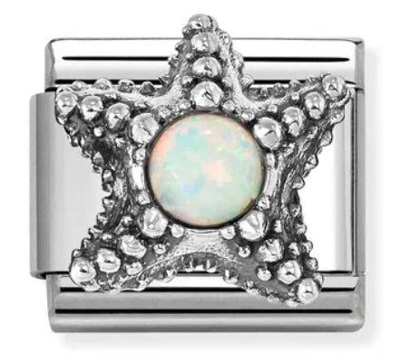 Nature - White Opal Stone Starfish Silver Charm