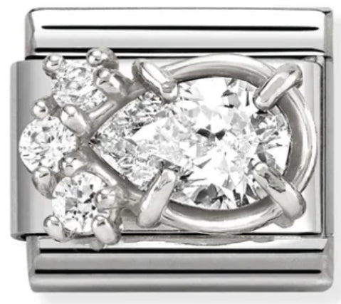 Gemstones - Raised White CZ Teardrop Silver Charm