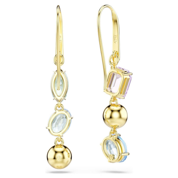 Gema: Multicoloured Mixed Cuts Crystals Gold Asymmetrical Design Drop Earrings