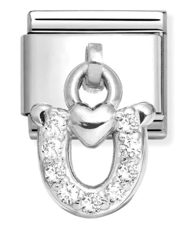 Horseshoe with Heart Hanging Silver Charm