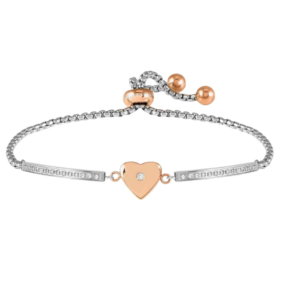 Milleluci: Refined Rosegold Heart with CZ Stainless Steel Bracelet