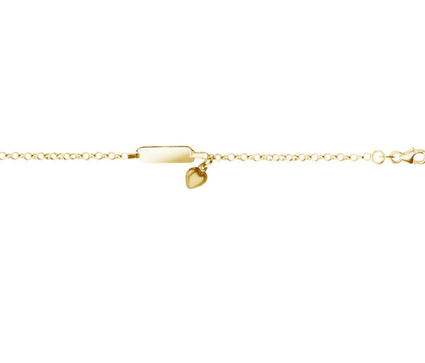 Tiny Treasures: Gold Plated Sterling Silver Baby ID Plate with Heart Charm Bracelet