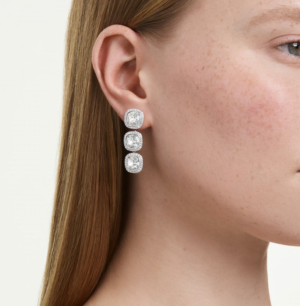 Una Angelic: White Cushion Cut Crystal Silver Earrings