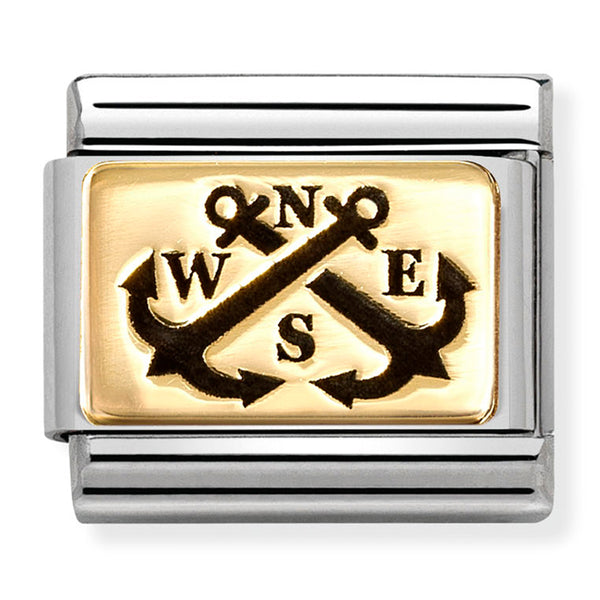 Symbols - Anchor NSEW with Black Enamel Gold Charm
