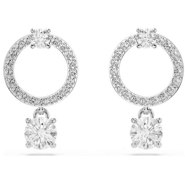 Constella: White Round Cut Silver Hoop Earrings