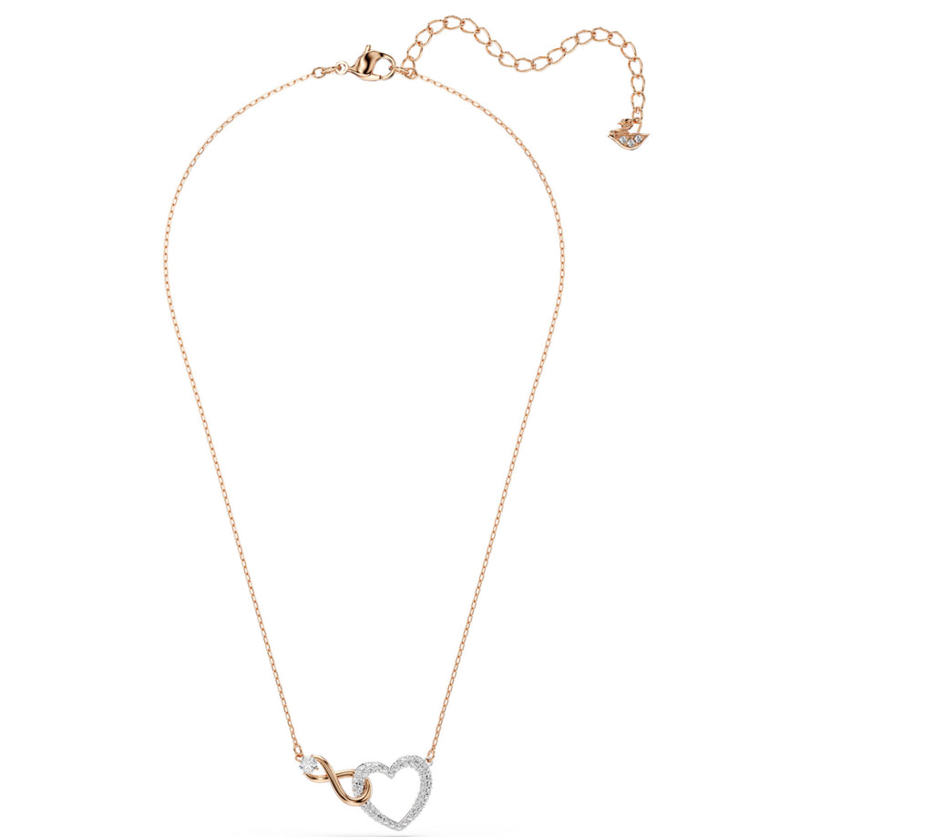 Hyperbola: White Infinity and Heart Crystal Rosegold & Silver Necklace