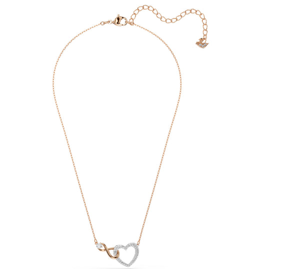Hyperbola: White Infinity and Heart Crystal Rosegold & Silver Necklace