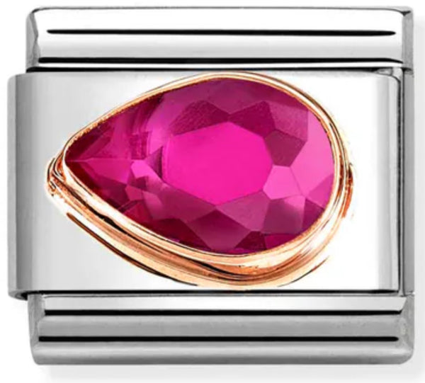 Gemstones - Red CZ Faceted Left Drop Rosegold Charm