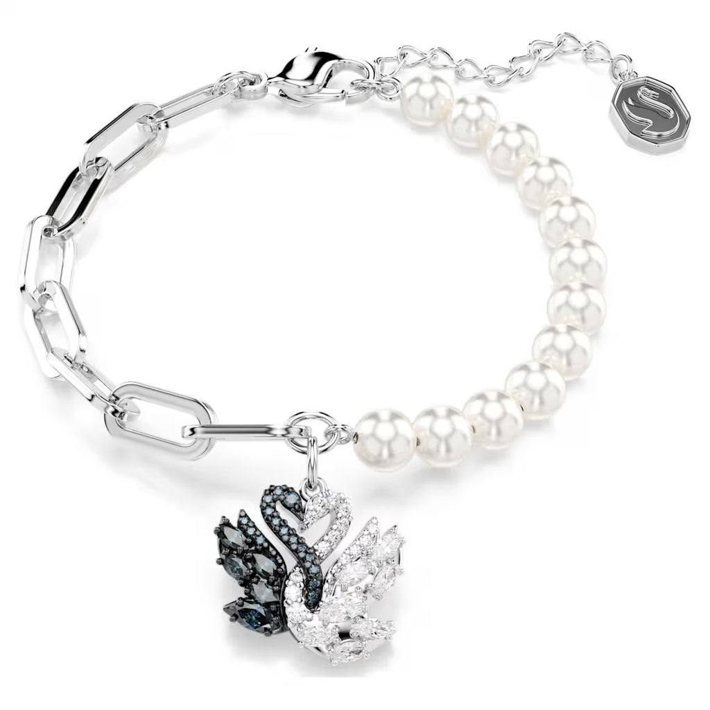 Swan Pearl, Swan, Black Silver Bracelet