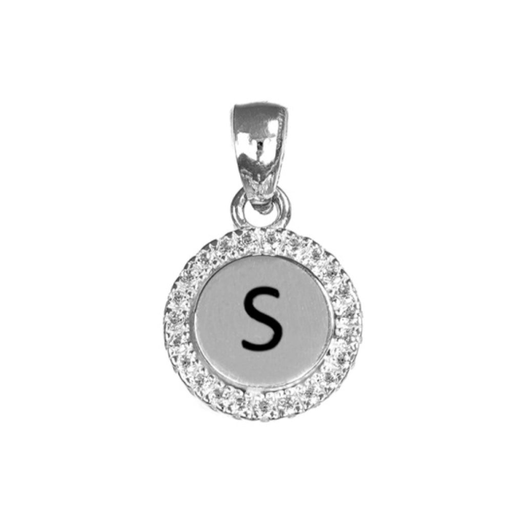 Round White CZ Silver Initial Charm