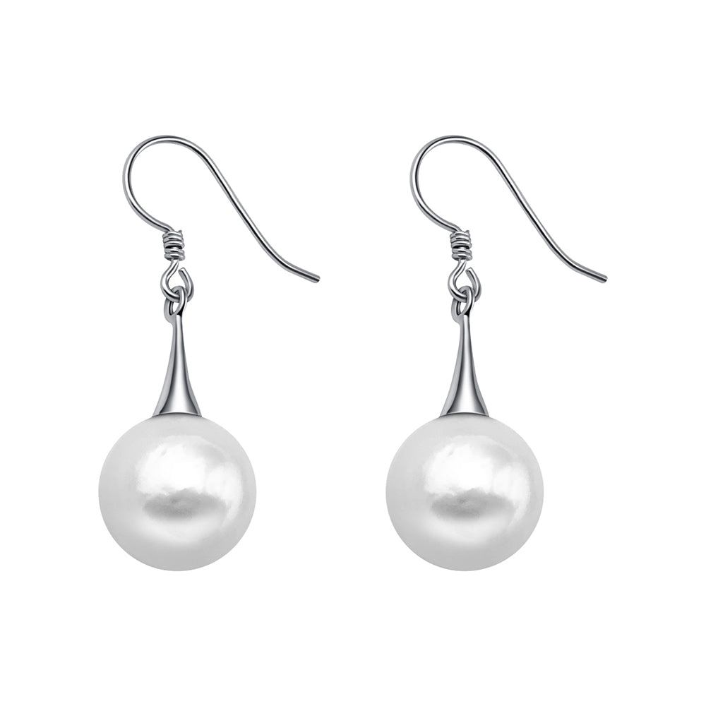 S/S White Semi-Round Drop Freshwater Hook Earring
