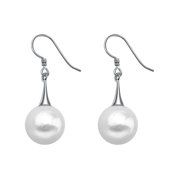 S/S White Semi-Round Drop Freshwater Hook Earring