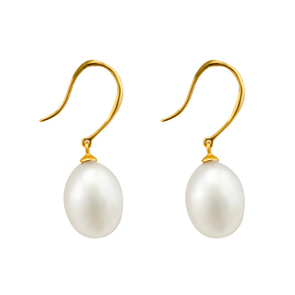 9ct YG White Drop Freshwater Hook Earring