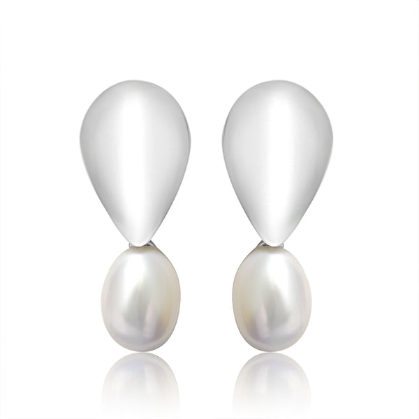 S/S White Drop Fresh Water Stud Earrings