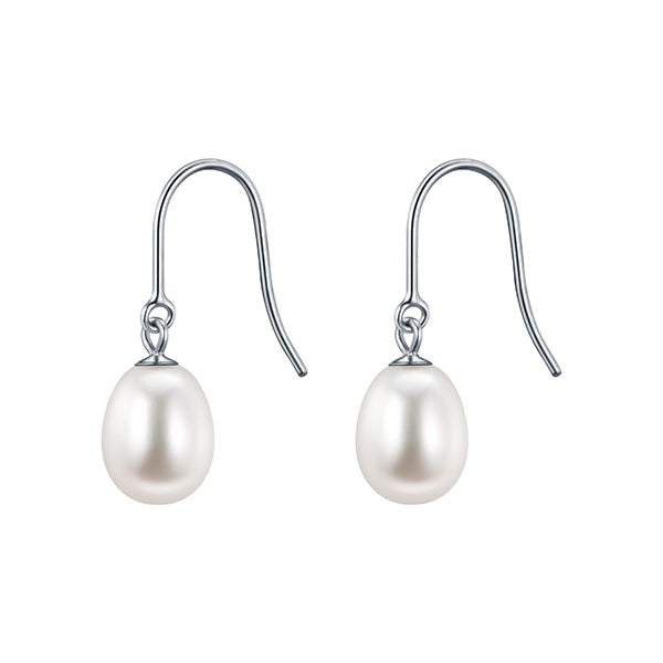 S/S White Drop Fresh Water Hook Earrings