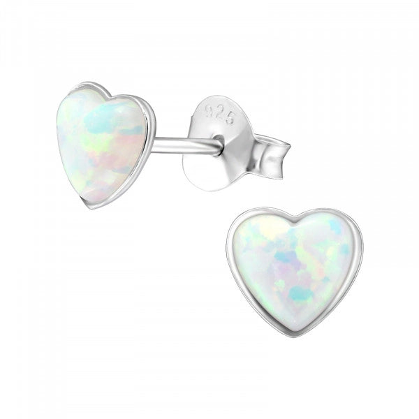 Kids Synthetic Opal Heart Stud Earrings