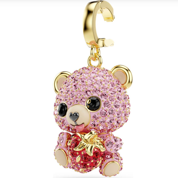Idyllia: Pink Mixed Cut Crystal Teddy Bear Gold Charm