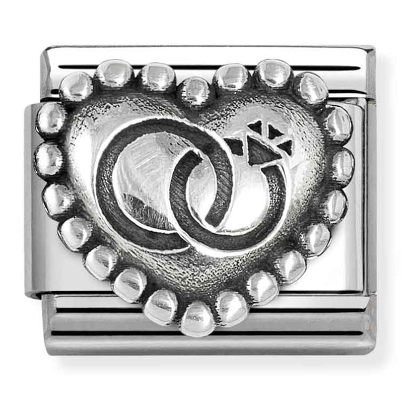 Family - Wedding Rings Heart with Dots Oxidised Silver Charm